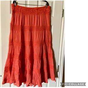⭐️2/$30⭐️ Solitaire by Ravi Khosla Tiered Laced Maxi Skirt in Coral/Peach, XL
